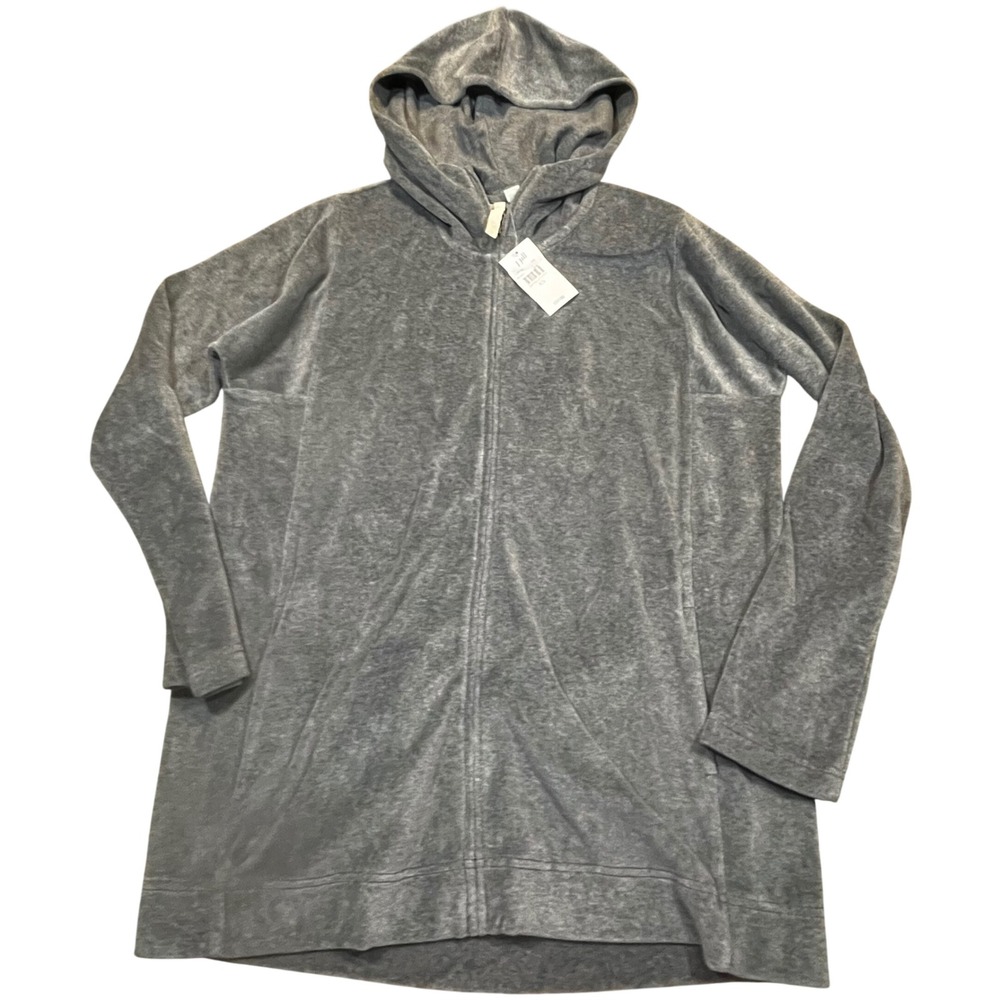 NEW J. Jill Pure Jill Velour Hoodie Jacket Womens XS Dark Gray Heather Zip Up